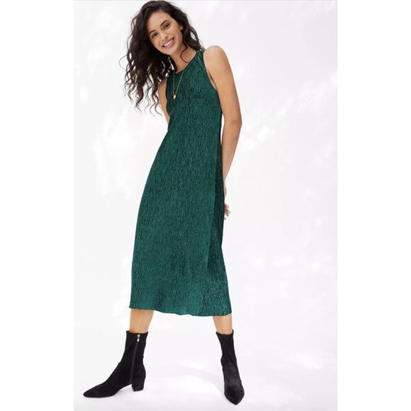 NWOT MAEVE ANTHROPOLOGIE Dress S Emerald-Green Velour Velvet Crinkle”Adrienne - Picture 1 of 14